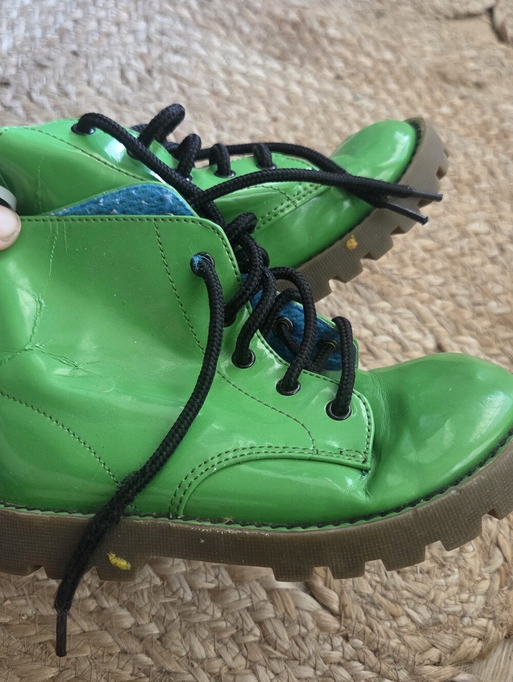 Kids Green Lace-Up Combat Boots - Black Laces Toddler 10 Y2k